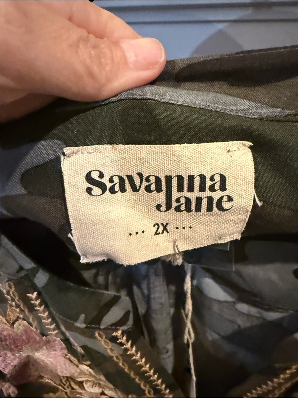 Savanna Jane Olive Green Camo Long-Sleeve Top with Pink & Gold Floral Embroidery - Picture 3 of 5